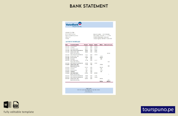 listo para imprimir plantilla de Excel de extracto de Vietnam Vietinbank